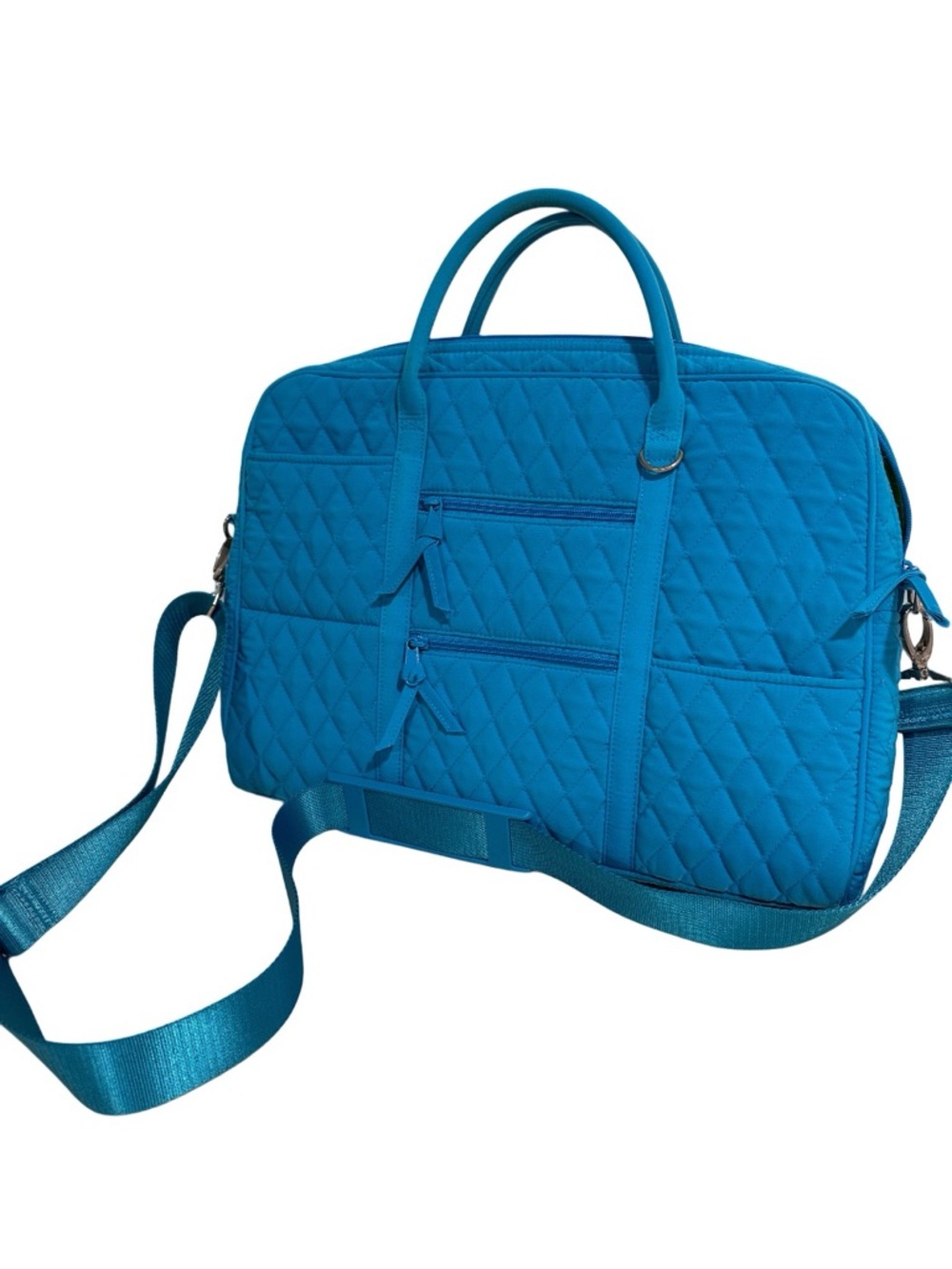 Vera Bradley Large Laptop Bag Microfiber Quilted Blue Travel Tote Aqua Turquoise - Picture 13 of 15